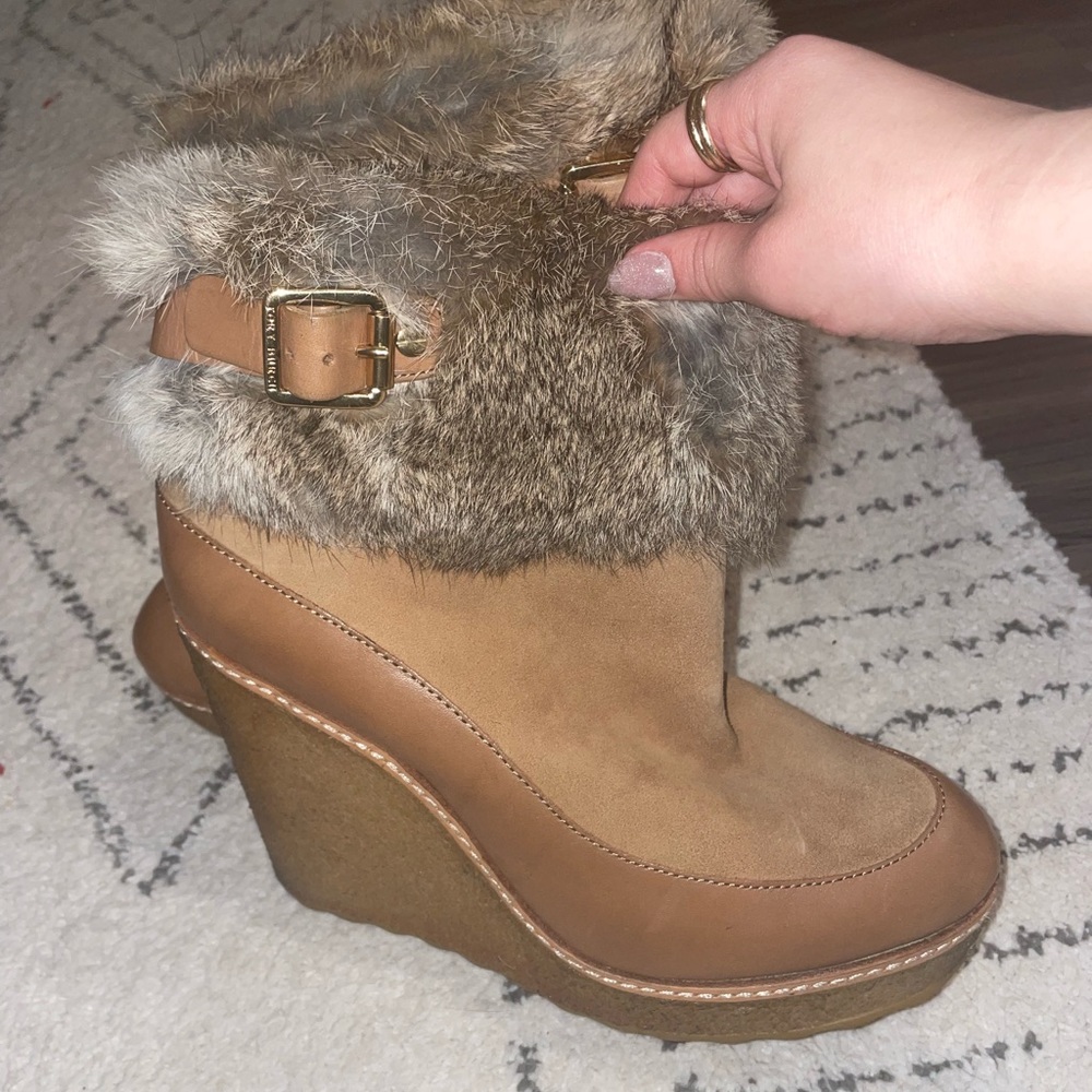 Tory Burch Rabbit Fur Wedge Booties
